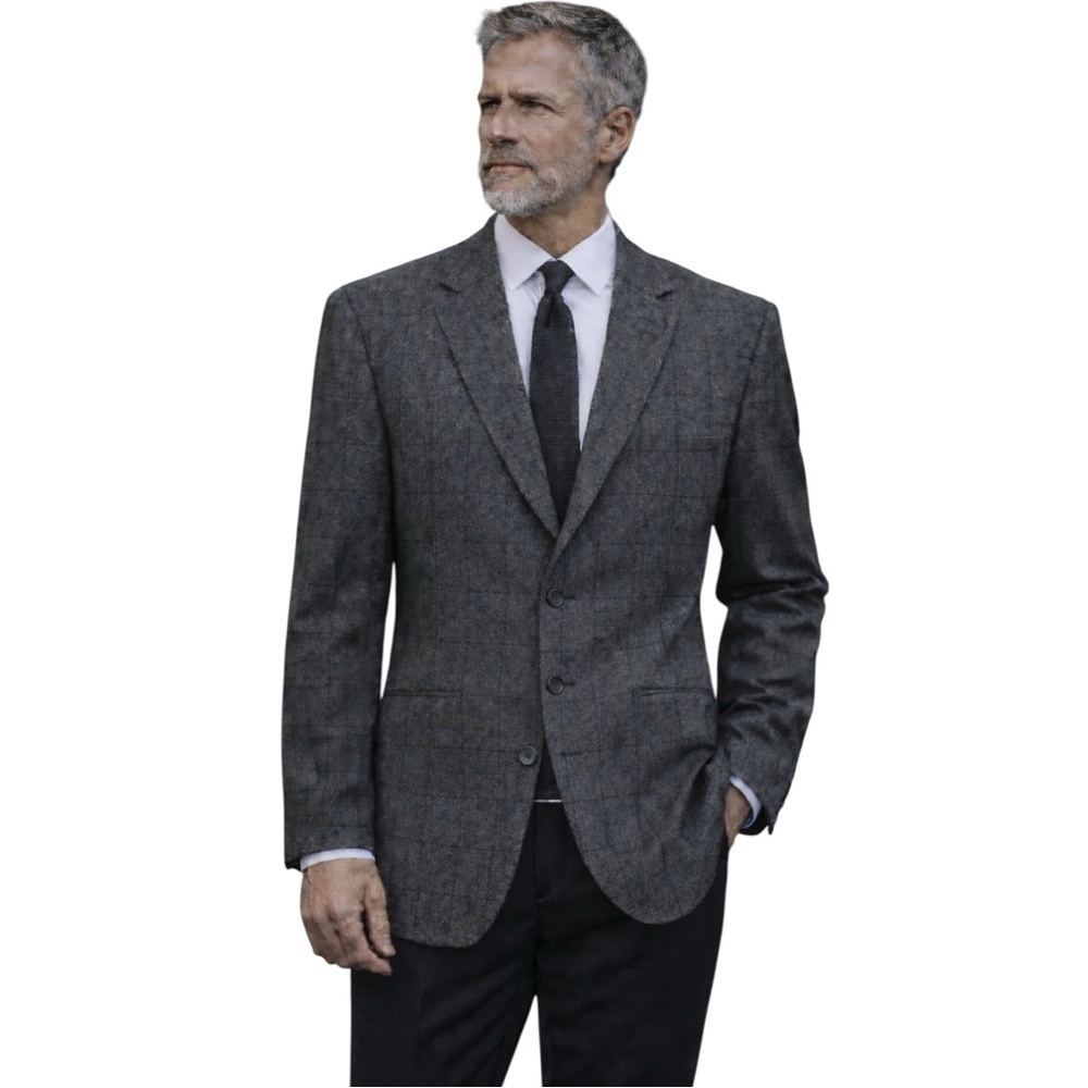 Vintage Claiborne Plaid Blazer Charcoal + Black - Italian Fabric Men’s 41R